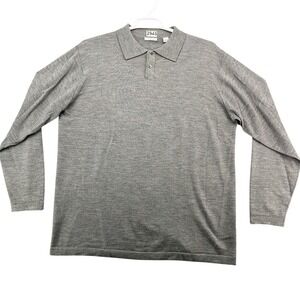 Halogen Mens XXL Gray 100% Merino Wool Long Sleeve Polo Sweater Knit Top